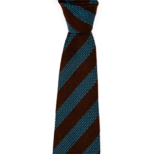 Brown grenadine  tie with dark turquoise stripes