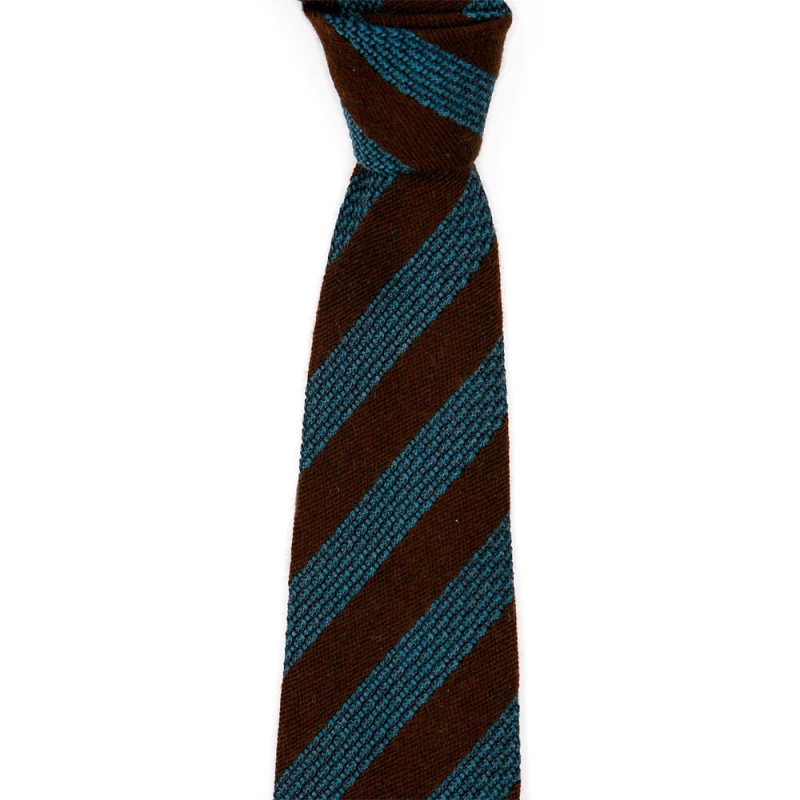 Brown grenadine  tie with dark turquoise stripes