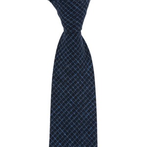 Dark blue cashmere tie with a blue check pattern