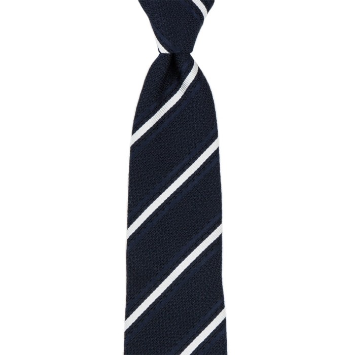 Dark navy blue grenadine tie with white stripes