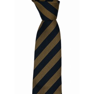 Dark navy blue grenadine tie with gold stripes