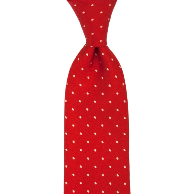 Red silk tie with white polka dots