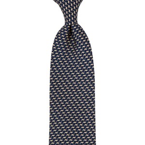 Navy blue silk tie with pale yellow dolphins print