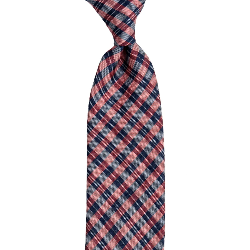 Navy blue and red silk check tie