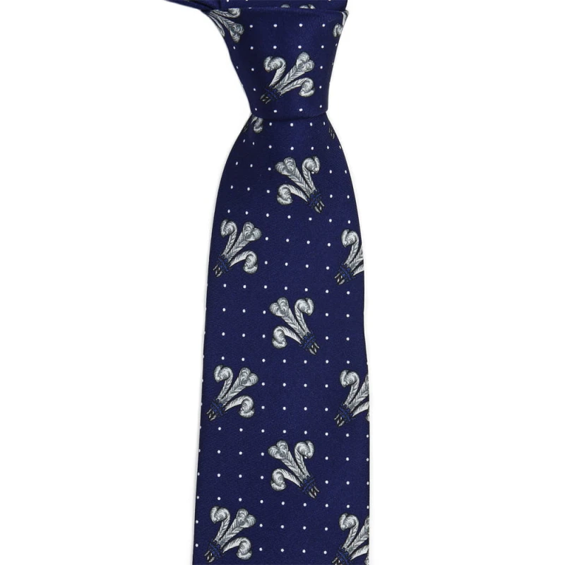 Navy blue La Martina silk tie  with a gray feathers pattern