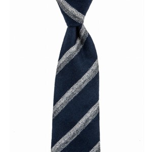 Navy blue cashmere tie with gray stripes