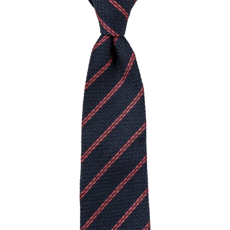 Navy blue grenadine tie with red stripes