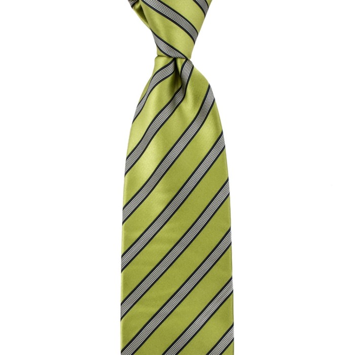Light green silk tie with white and black stripes