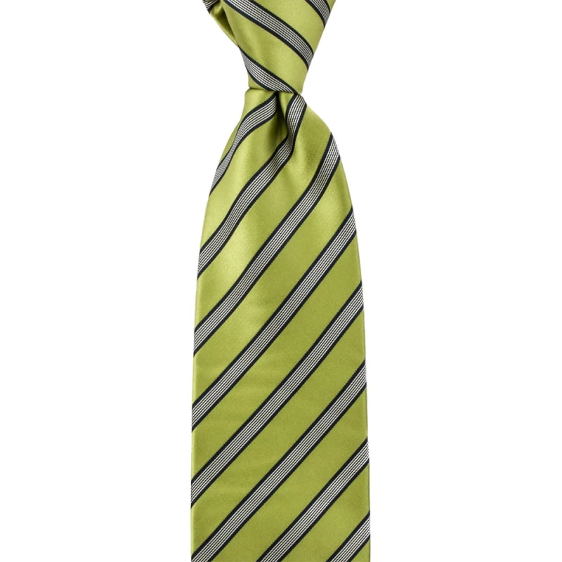 Light green silk tie with white and black stripes