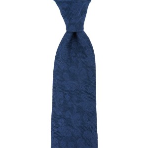 Navy blue tie made of silk woven grenadine in a floral ornament