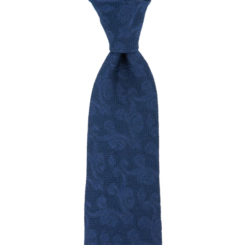 Navy blue tie made of silk woven grenadine in a floral ornament
