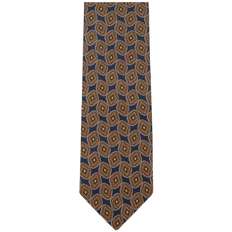Navy blue silk tie with yellow rosettes