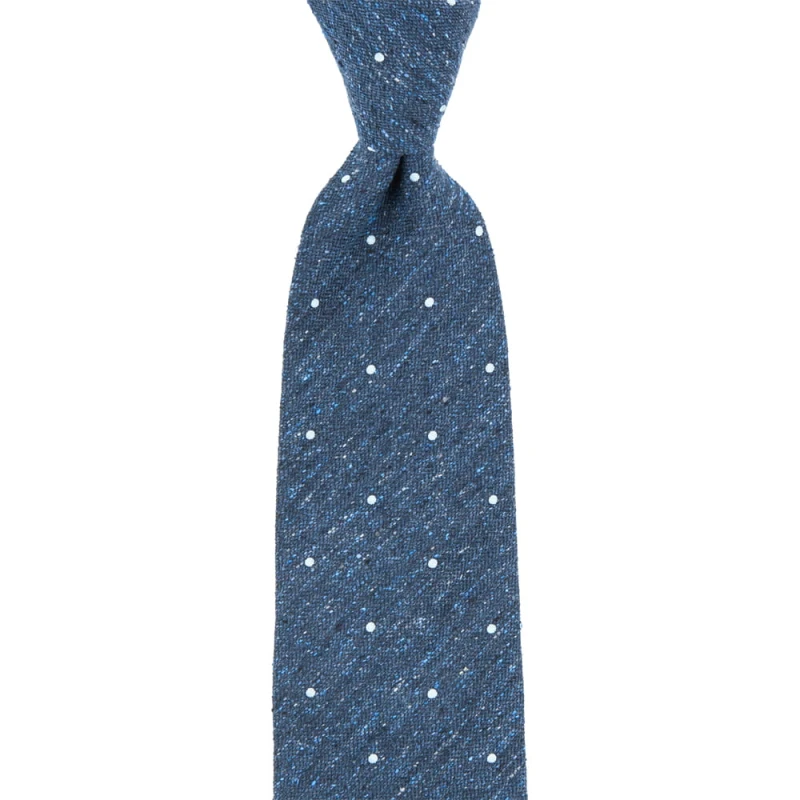 Navy blue shantung tie with light blue polka dots
