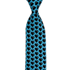 Light blue Moschino silk tie with black hearts pattern