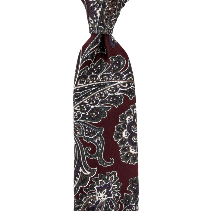 Plum silk tie with large paisley pattern