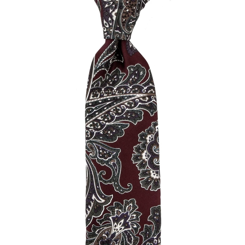 Plum silk tie with large paisley pattern