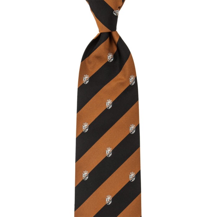 Untipped copper silk club tie with with black stripes, 3fold