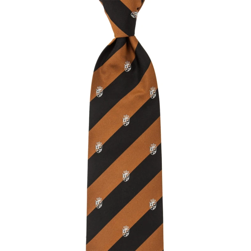 Untipped copper silk club tie with with black stripes, 3fold