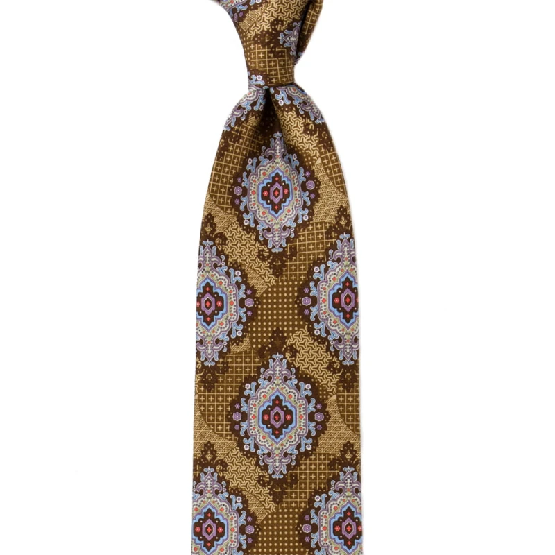 Old gold silk tie with big medallions