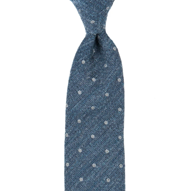 Blue and gray silk tie with light gray polka dots