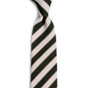 Shantung silk tie with green and écru stripes
