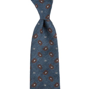 Blue tie with brown paisley pattern and monograms by Gianfranco Ferré