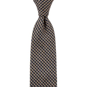 Cashmere tie with yellow and navy blue houndstooth