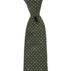 Olive silk tie with white polka dots and monograms by Gianfranco Ferré