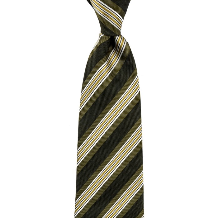 Green silk tie with olive and white stripes