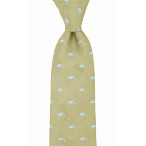 Gold silk tie in blue dolphins