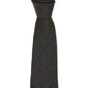 Gold and navy blue grenadine tie woven in mini squares