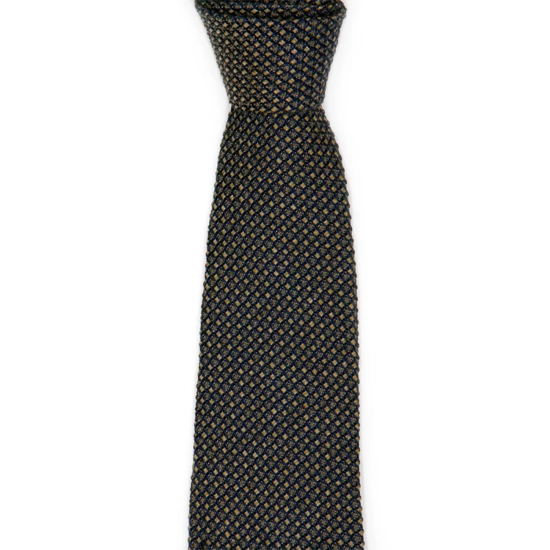 Gold and navy blue grenadine tie woven in mini squares