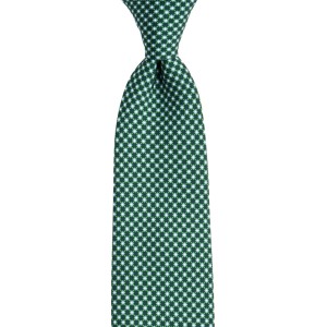 Green silk tie with geometric pattern