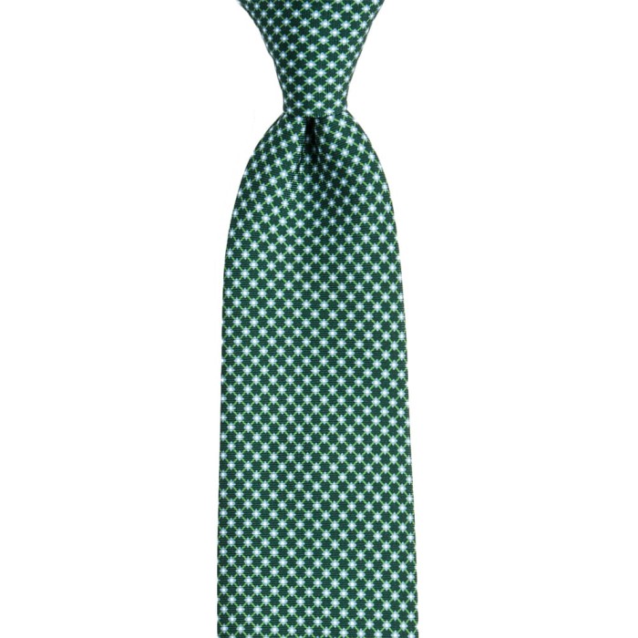 Green silk tie with geometric pattern
