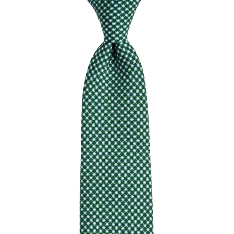 Green silk tie with geometric pattern