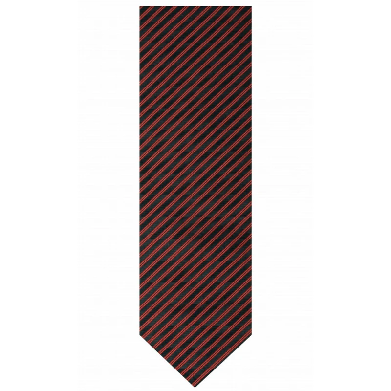 Navy blue silk jacquard tie with red stripes