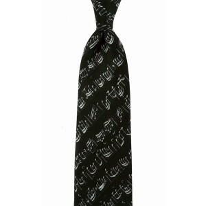 Black silk printed necktie with a melodic pattern
