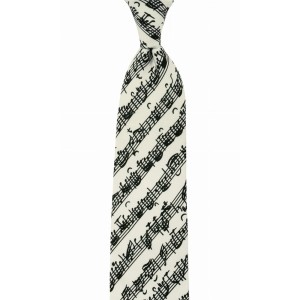 White silk printed tie with musical notes