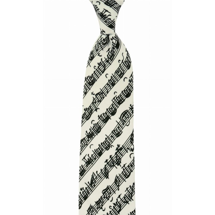 White silk printed tie with musical notes