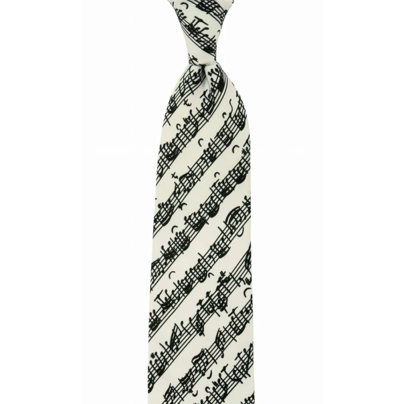 White silk printed tie with musical notes