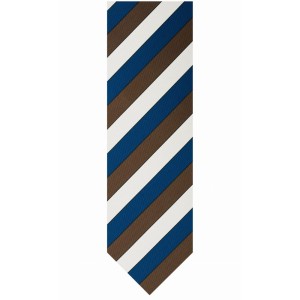 Jacquard silk tie with beige, brown and navy blue stripes