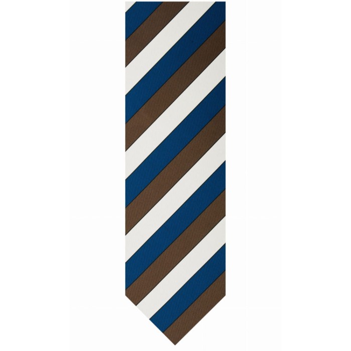 Jacquard silk tie with beige, brown and navy blue stripes