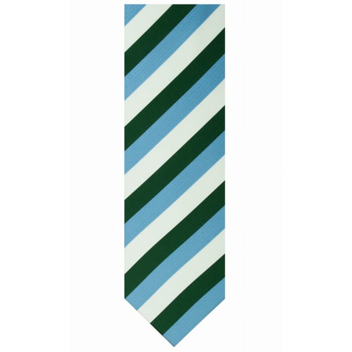 Silk jacquard tie with blue, green and cream stripes