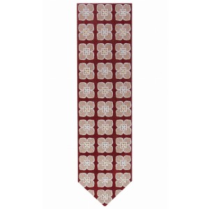 Burgundy silk jacquard tie with a silver floral pattern