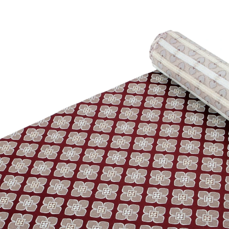 Burgundy silk jacquard tie with a silver floral pattern - fabric
