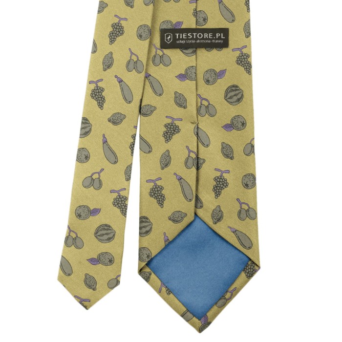 Yellow tie made of printed silk with a fruit and vegetable pattern KST6285a.jpg