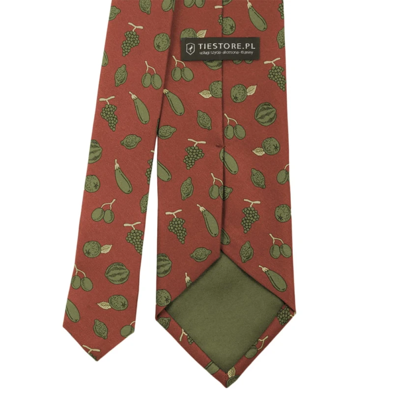 Red tie made of printed silk with a fruit and vegetable pattern KST6288a.jpg