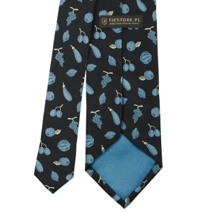 Dark navy blue tie made of printed silk with a fruit and vegetable pattern KST6289a.jpg