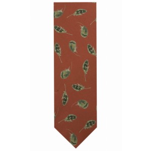 Red silk printed feather pattern tie