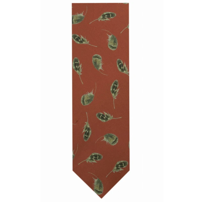 Red silk printed feather pattern tie